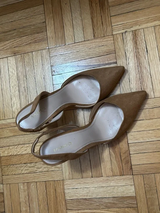 Mango Tan Suede Slingback Pointed Heels - Picture 3 of 3